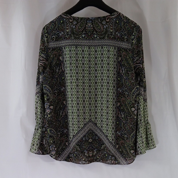 Belle By Kim Gravel Blouse Women's Size Large Green Paisley - Picture 9 of 14